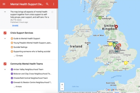 Interactive Map of Mental Health Support Services in Derbyshire