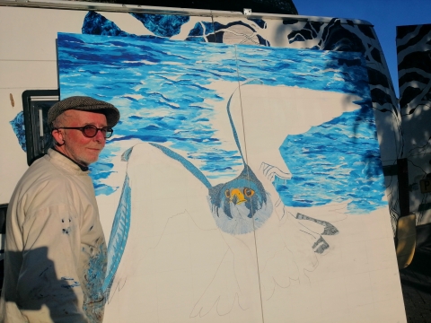 Scottish Artist finds a Derbyshire Welcome at Blackbrook, and space to work on 7ft Peregrine Falcon painting during Lockdown