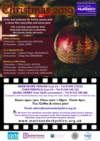 Christmas dementia friendly films in Derbyshire and Derby City
