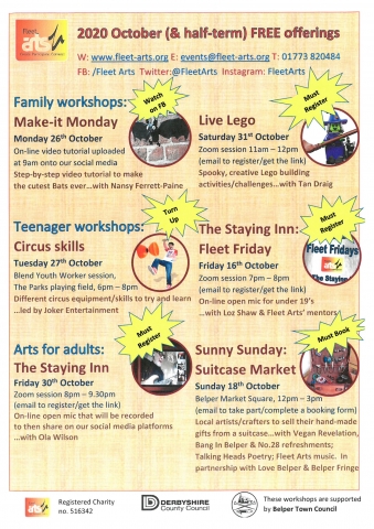 October free workshops for Family, Teens and Adults