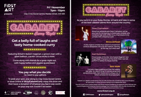 Upcoming events from First Art: Cabaret Curry Night in Clay Cross