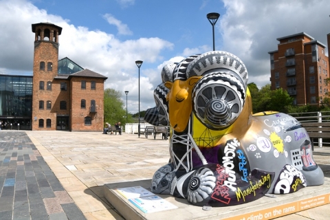  ‘Derby Industries’ ram by artist Sarita Naqwi – Sati Design - pictured outside the Museum of Making © Derby Museums